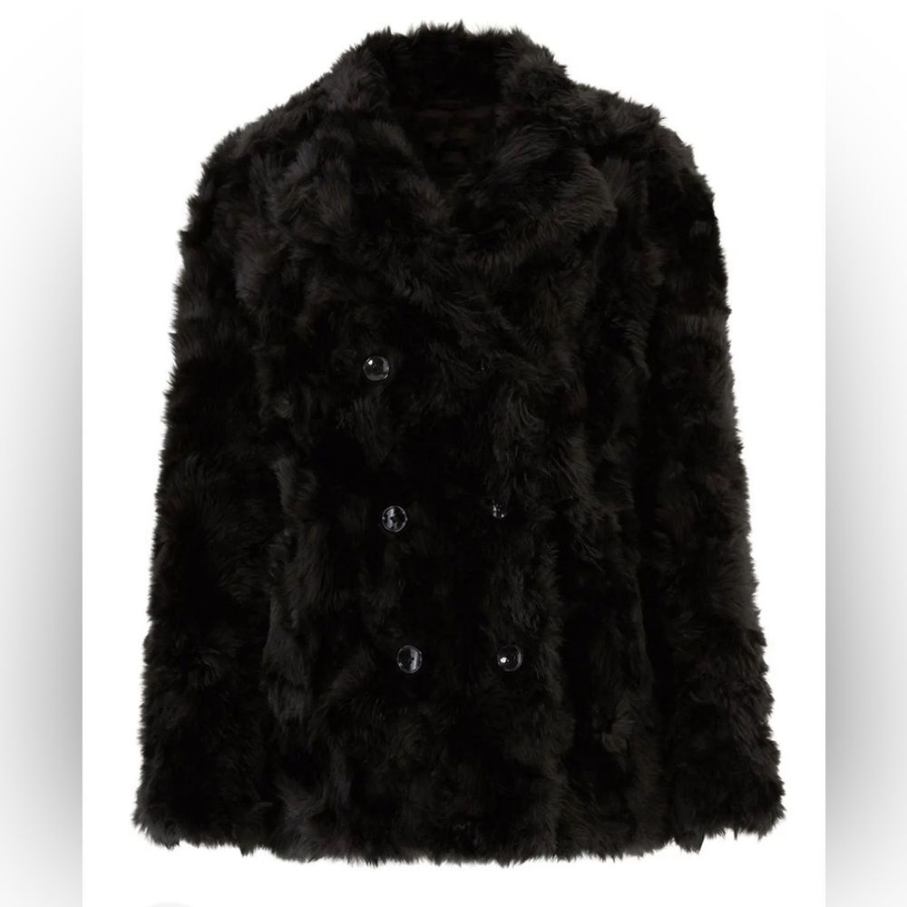 The Kooples Luxe Black Patterned Faux Fur teddy double breasted Coat SM / MED 1 - Picture 4 of 8